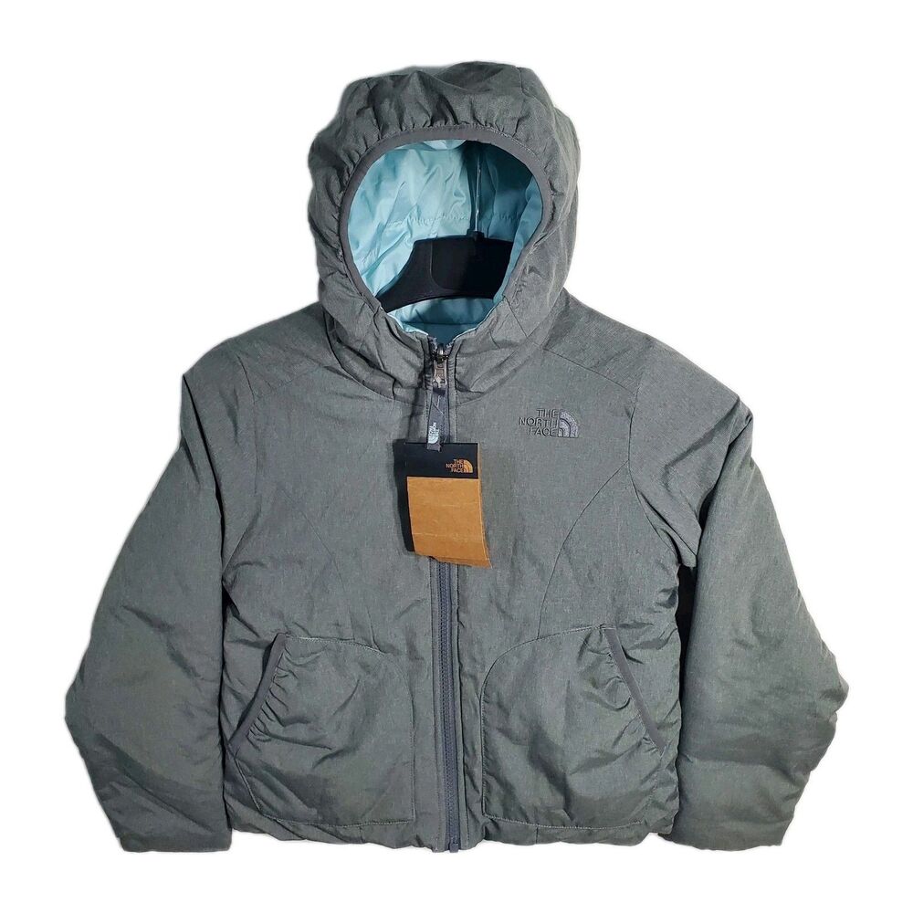 The North Face Perrito Reversible Girls Jacket Coat Small 7/8 Gray & Light Blue